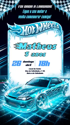 Convite Digital Aniversário Hotwheels Gelo para Editar