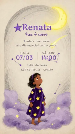 Convite de Aniversário Infantil Céu Estrelado para Editar