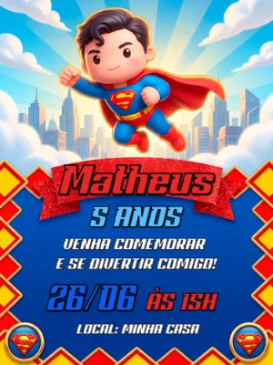 Convite de Aniversário Superman Fofo para Editar