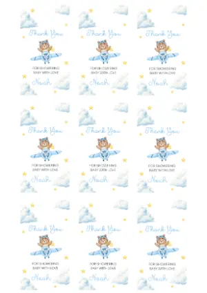 Editable Bear Pilot Baby Shower Thank You Tag Template