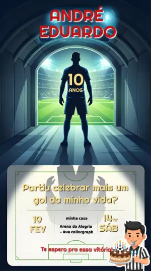 Convite Animado Aniversário Futebol Estádio para Editar