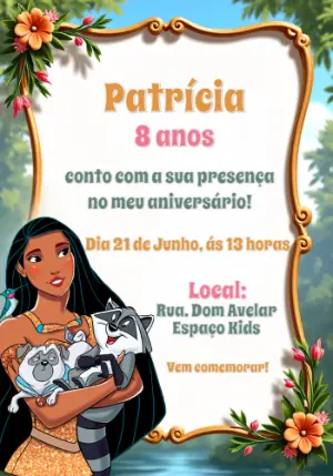 Convite de Aniversário Pocahontas para Editar Online