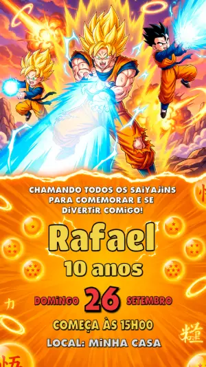 Convite de Aniversário Dragon Ball Z: Modelo Digital Editável