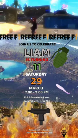 Animated Gamer Free Fire Birthday Video Invitation | Editable Template