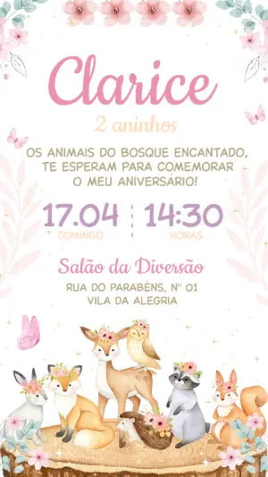 Vídeo Convite Animado Bosque Encantado para Aniversário Infantil