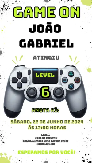 Convite Animado de Aniversário Gamer para Editar Online