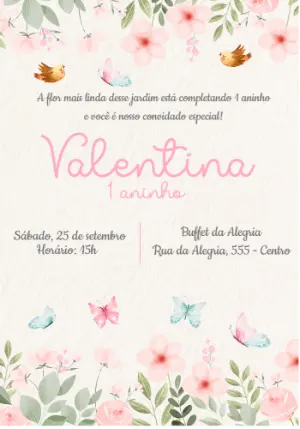 Convite de Aniversário Jardim Encantado com Flores Editável