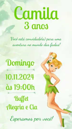 Convite Aniversário Fada Tinker Bell para Editar Online