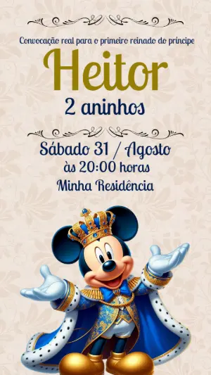 Convite Aniversário Mickey Realeza para Editar Online