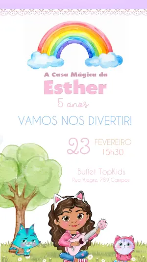 Convite Digital Infantil Casa Mágica da Gabby para Editar