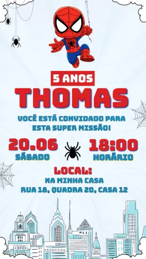Convite de Aniversário Homem Aranha Infantil para Editar