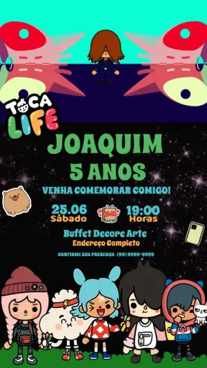 Convite Animado Toca Life: Vídeo de Aniversário para Editar
