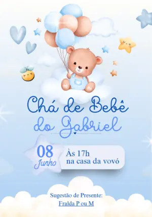 Convite Chá de Bebê Ursinho Baloeiro para Editar Online