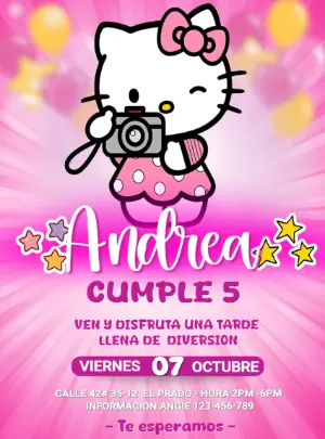 Invitación de Cumpleaños de Hello Kitty Rosa para Editar