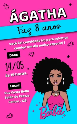 Convite de Aniversário Barbie Negra para Editar Online
