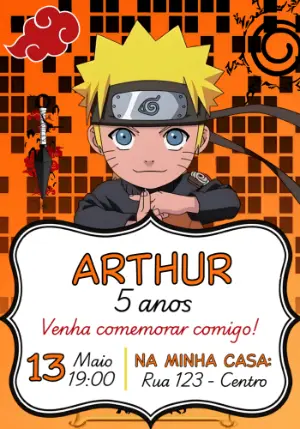 Convite de Aniversário Naruto Infantil para Editar Online