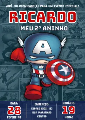 Convite Aniversário Capitão América para Editar Online