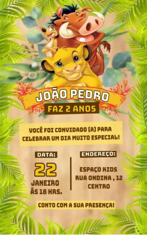 Convite Aniversário Rei Leão com Timão e Pumba para Editar