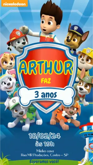 Vídeo Convite Animado Patrulha Canina para Editar