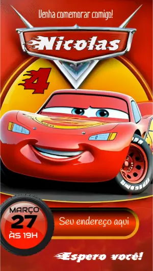 Convite Animado Aniversário Carros McQueen para Editar