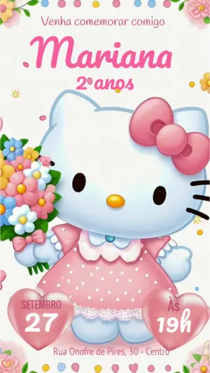 Vídeo Convite de Aniversário Hello Kitty Rosa para Editar