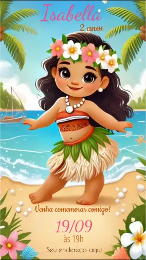 Convite Animado Aniversário Moana Baby para Editar