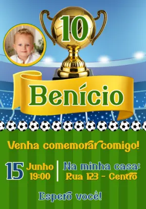 Convite Digital Futebol Infantil com Foto para Editar