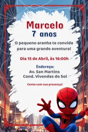 Convite de Aniversário Homem Aranha para Editar Online