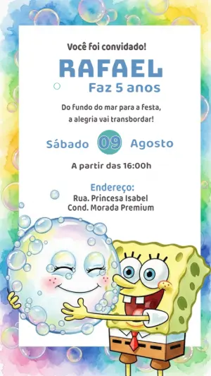 Convite de Aniversário Bob Esponja para Editar Online