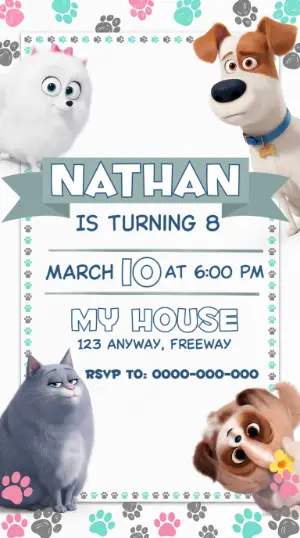 Editable Pets Movie Themed Birthday Invitation