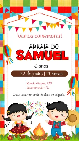 Convite Aniversário Festa Junina com Crianças para Editar