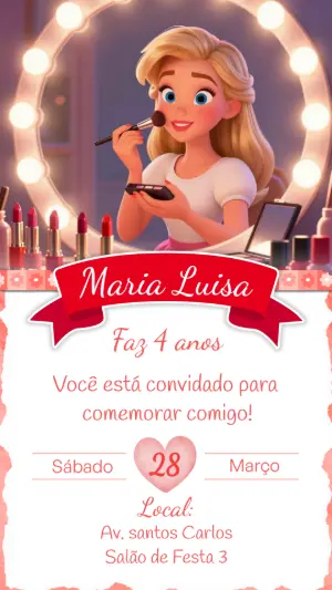 Convite Digital Aniversário Infantil Maquiagem Editável