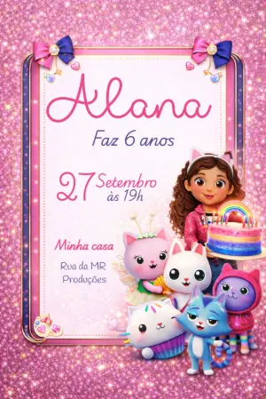 Convite de Aniversário A Casa Mágica da Gabby Rosa para Editar