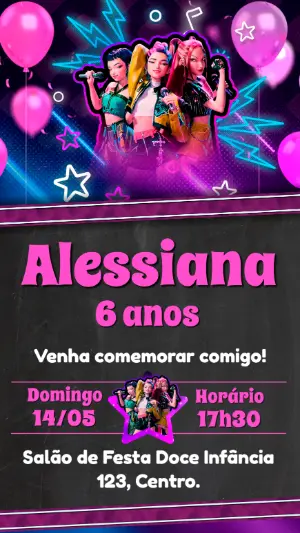 Convite de Aniversário Guerreiras do Kpop com Tema Musical