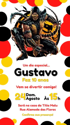 Convite de Aniversário Mortal Kombat Scorpion Editável