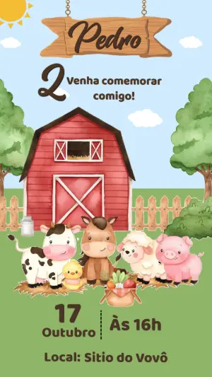 Convite de Aniversário Fazendinha Aquarela para Editar