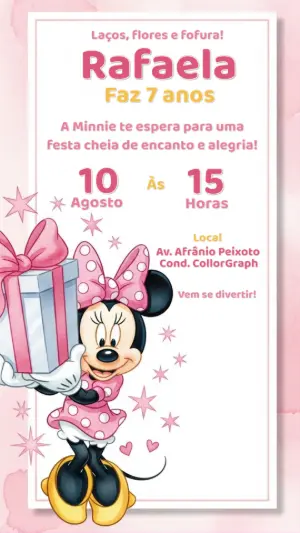 Convite de Aniversário Minnie Mouse Rosa para Editar Online
