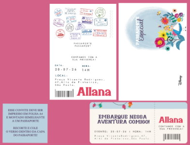 Convite Passaporte Alice no País das Maravilhas Editável