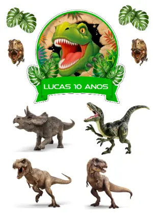 Topo de Bolo Dinossauros para Aniversário Editável Online