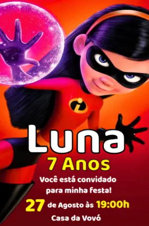 Convite Aniversário Os Incríveis Violeta para Editar Online