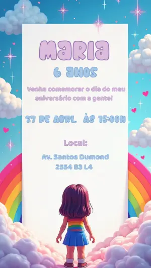 Convite de Aniversário Arco Íris Mágico para Editar Online