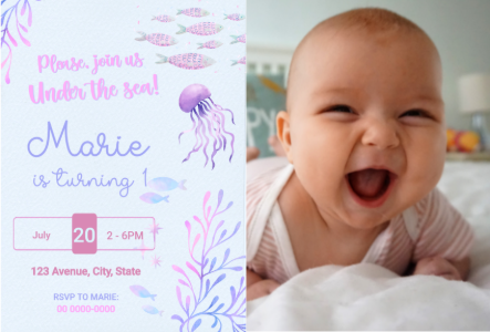 Editable Under the Sea 1st Birthday Invitation with Photo