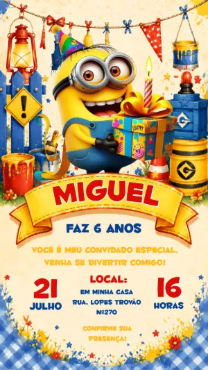 Convite de Aniversário Minions Divertido para Editar Online