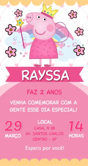Convite de Aniversário Peppa Pig Fada Rosa para Editar