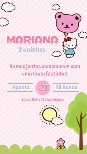 Convite Animado Aniversário Hello Kitty para Editar Online