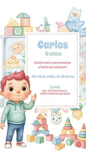 Convite de Aniversário Brinquedos para Menino para Editar Online