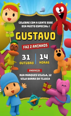 Convite de Aniversário Pocoyo e Turma para Editar Online
