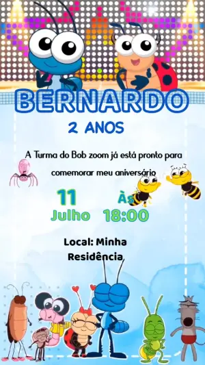 Convite Animado Aniversário Bob Zoom para Editar Online