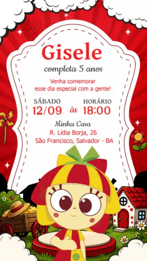 Convite de Aniversário Emília Sítio do Picapau Amarelo Editável