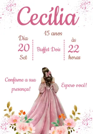 Convite de 15 Anos Princesa Rosa para Editar Online